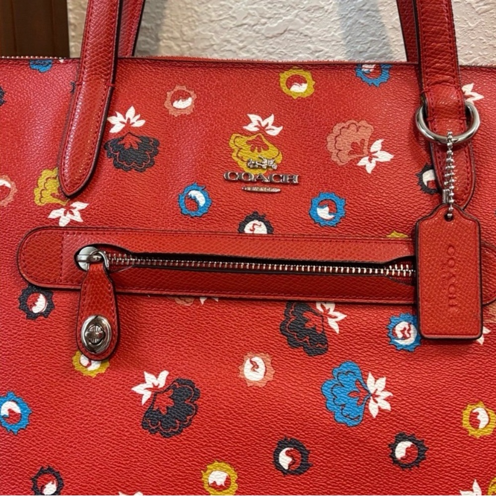 Coach Red Multicolor Floral Tote Bag